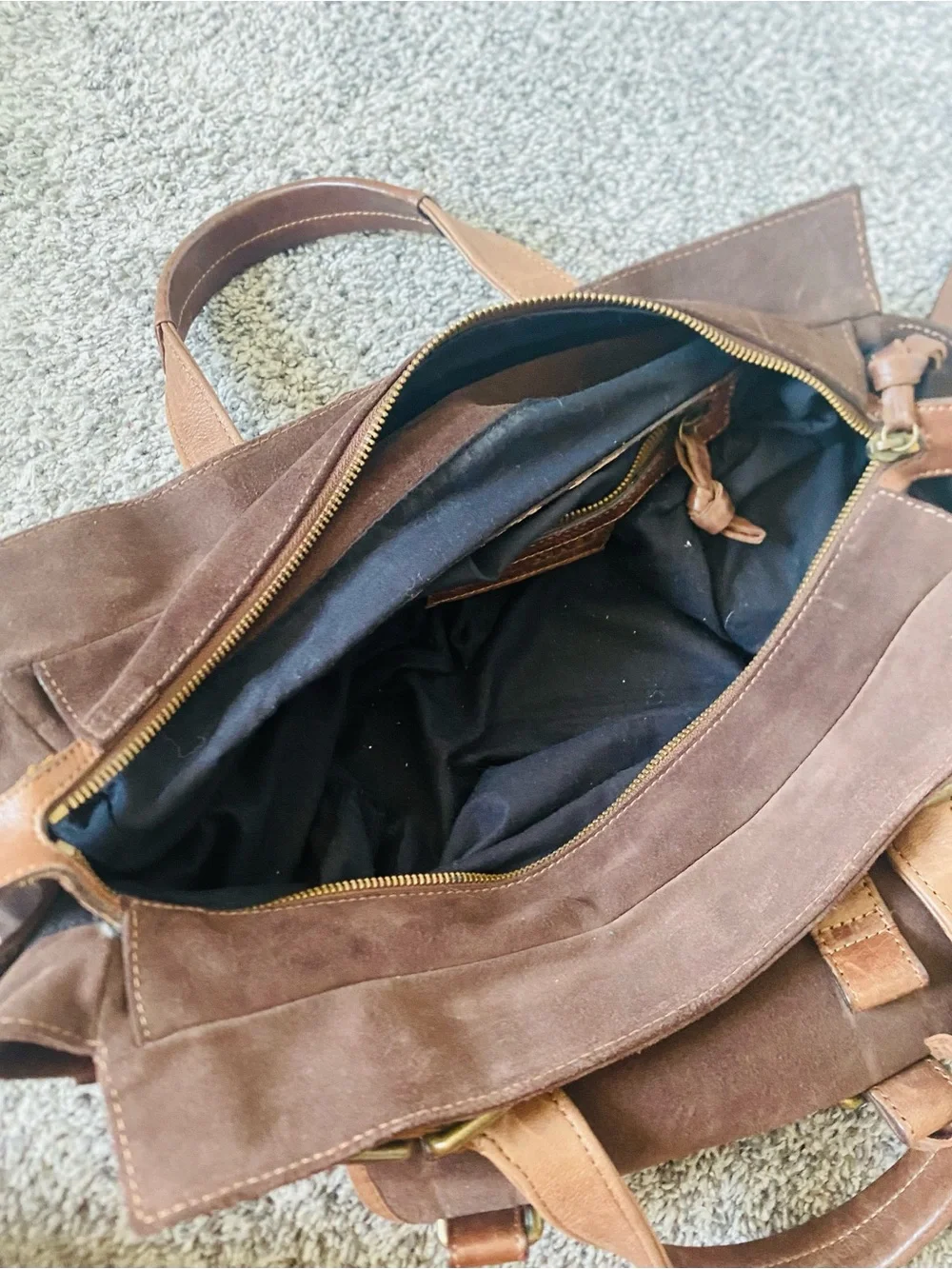Great by Sandie Paris Brown Leather and Suede Satchel Bag Luxury Parisian Boho